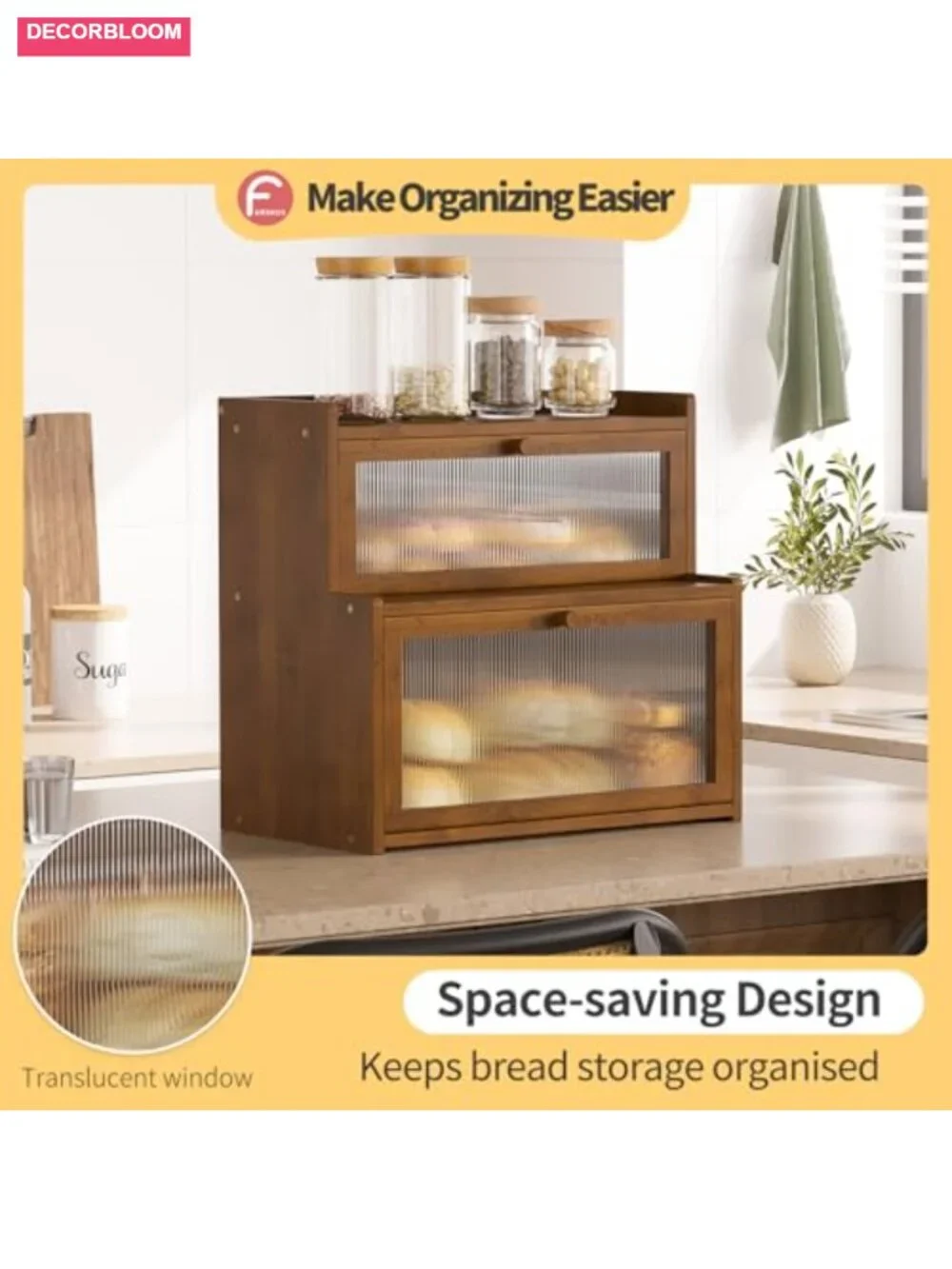 Double Layer Bamboo Bread Box with Window
